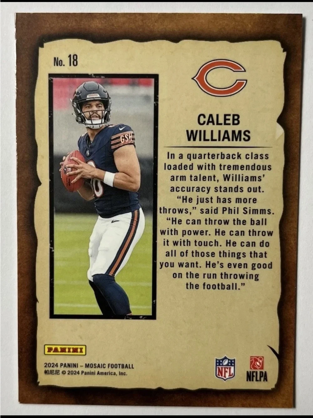 2024 Panini Mosaic Caleb Williams Notoriety Rookie Card #18 Chicago Bears RC